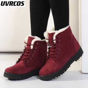 2022 Women Winter Snow Boots Warm Flat Plus Size Platform Lace Up Ladies Women's Shoes New Flock Fur Suede Ankle snow boot