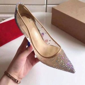 2020 Summer Classic Womens Unique Fashion Shoes Red High Heel Breathable Mesh Pointy Rhinestone