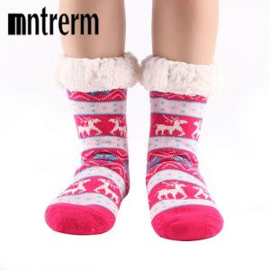 Mntrerm Nylon Lined Women Indoor Socks Layer Skid Home Reindeer Dual Crew Brand Christmas Winter Warm Soft Slipper Socks