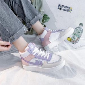 Women High Top Sneakers 2021 Spring Fashion Leather Trainers Womens Chunky Vulcanized Shoes Tenis Female White Casual Footwear
