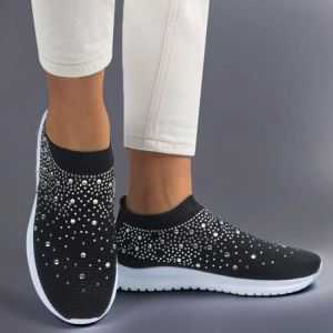 Summer White Sneakers Women Vulcanized Shoes Fashion Sneakers Women Flats Slip On Sock Trainers Ladies Bling Zapatos De Mujer