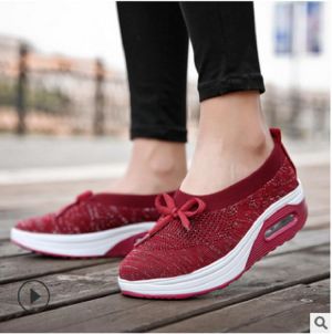 Large size Casual knitting Breathable Swing Wedges Women Shoes Round head strap Thick bottom Sneakers female vulcanized shoes