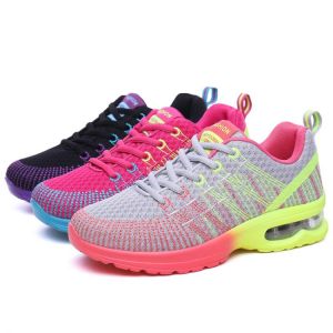 Women's Vulcanize Shoes Mesh Knit Air Cushion Casual Sneakers Breathable Elastic Athletic Shoes Platform Non-slip Running Sho