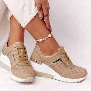 2021 New Wedge Sneakers Women Lace-Up Height Increasing Sports Shoes Ladies Casual Platform Air Cushion Comfy Vulcanized Shoes
