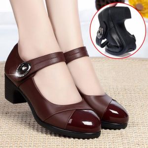 Rimocy Crystal Button Med Heels Mary Janes Women 2021 New Comfort Soft Bottom Moccasins Shoes Woman Square Heel Casual Shoes