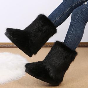 Women Fur Boots Rainbow Chelsea Shoes Custom Color Winter Black Soft