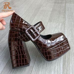 2022 New Fashion Spring Summer Women Pumps Shoes Sexy High Heel Thick Platform Dress Party Retro Mary Janes Shoes Big Size 34-42