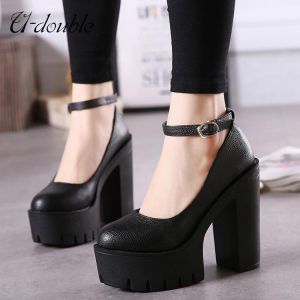 U-DOUBLE Brand 2021 New Spring Autumn Casual High-heeled Shoes Women Sexy Thick Heels Platform Pumps Black White Big Size 42