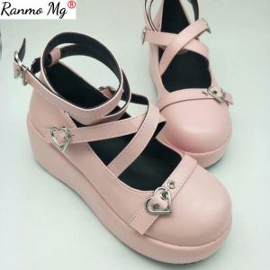 2021 Brand Girls Platform Wedges Angel Bat Marry Janes Pumps Buckle Women's Pumps New INS Cosplay Lolita Japanese Shoes Woman