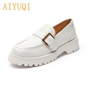Women Shoes Genuine Leather 2021 Spring New British Style Thick-soled Pedal Shoes Female College Style Casual Lazy Shoes Ladies