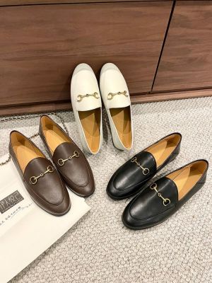 High Quality Loafers for Women 2021 Autumn Genuine Leather Lazy Shoes Plush Design with Metal Platform Shoes  Adult Round Toe