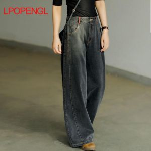 Black Straight Vintage Jeans Women's 2021 y2k Streetwear Denim Trousers Female Office High Waist Mom Drape Wide-leg Pants