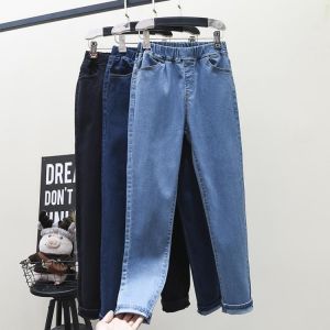 S-6XL High Stretch Skinny Jeans Sexy Plus Size Women Mom Denim Pants High Waist Elastic Band Slim Pencil Pants Light Blue Black