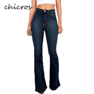Chicros Women's Flared Jeans High Waist Pants Stretch Trousers Mopping Denim Trousers Autumn Winter New