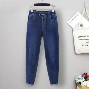 Women Jeans High Waist Drawstring Softener Mom Denim Ankle-length Harem Pants 5XL
