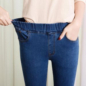 Women's Elastic high waist Skinny Jeans plus size 5XL 6XL fashion Women black blue pocket mom Jeans skinny Stretch Denim Pant