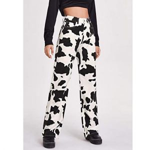 Female Straight Jeans Korean Style Casual Wild Cow Skin Pattern High Waist Trendy Trousers for Daily Streetwear for All Seasons