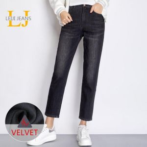 LEIJIJEANS 2021 Fleece Thicken Black winter Jeans Plus Size velvet women jeans L-6XL Skinny add wool thick Harem women Jeans