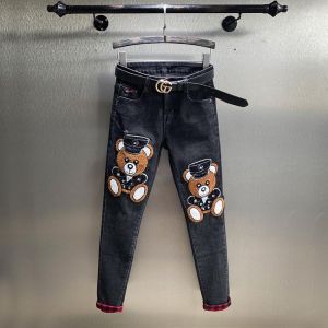 Trousers Women 2021 New Design Cartoon Patch High Waist Jeans Spring Autumn All-match Black Long Denim Pants Pencil Jean 30COLOR