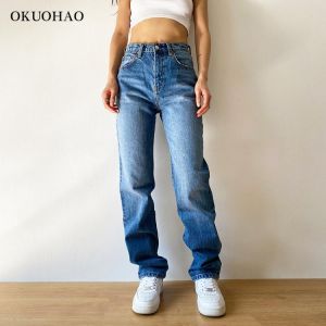 Women's Fashion Jeans Middle waist Mom Baggy Straight Leg Pants Oversize Fashion Loose Denim Trousers For Female Full Length