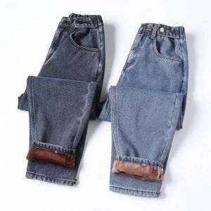 2020 Winter New Women's Fleece Warm Jeans Plus Size 4XL 5XL Old Pants Retro Blue Gray Thicken Casual Denim Student Trousers
