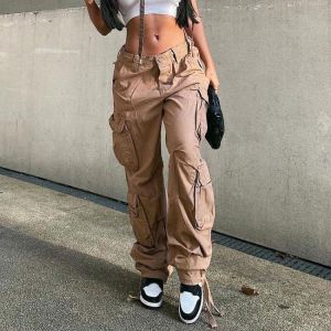 2021 new retro multi-pocket fried street overalls women's high-waist casual  jeans women Khaki Solid Baggy Hippie Cargo Pants