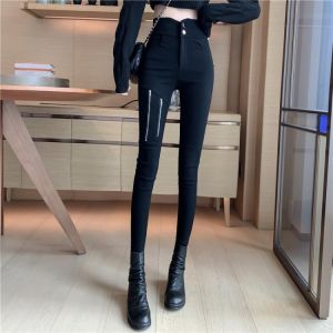 2021 spring autumn new elastic zipper leggings large size pants trousers slim pants black feet pants women's pencil pants KZ5