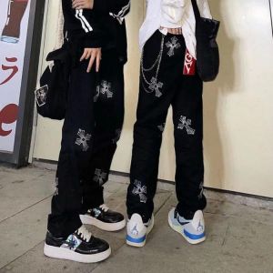 Hot diamond women jeans high street straight mom jeans high waist pants loose tooling hip-hop casual black high waisted jeans