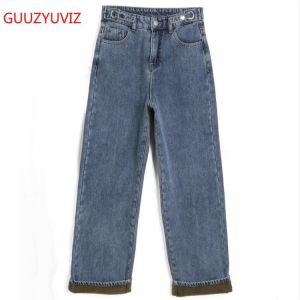 all in one place בגדי נשים GUUZYUVIZ Wide Leg Jeans Woman High Waist Plus Size Denim Pants Loose Casual Thicken Velvet Vintage Boyfriend Jeans Trousers