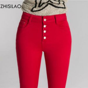 ZHISILAO 2020  Woman Jeans Skinny Jeans Denim Pants Pencil Jeans Woman Trousers Woman Pantalon Mujer High Waist Casual Pants Red