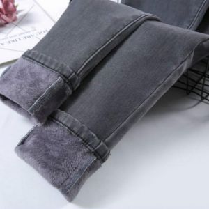 High Waist Velvet Thick Jeans Female Winter 2019 Skinny Stretch womens Warm Jeans womanPants Mom Black Denim Trousers plus size