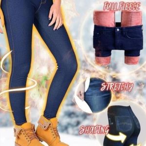 Wholesale Women Girls Thermals Fleece Denim Leggings Warm Slim Stretch Trousers Pants Jeans NOV99