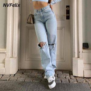 all in one place בגדי נשים Womens Loose Fit Jeans 2021 Ripped Wide Leg For Women High Waist Blue Wash Casual Cotton Denim Trousers Summer Baggy Jean Pants