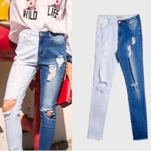 2020 New fashion  Autumn Winter Women Pancil Jeans Stretch Hole Splice Plus Size 4XL Female Denim Hight Waist Blue Pants