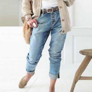 Women's jeans high waist fashion denim trousers 2021 casual street multi-button women's straight leg pants loose mother&