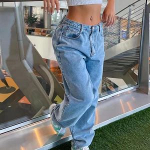 Demin Pants for Women Loose Casual Denim Wide Leg Pants Womens Straight Leg Pant Y2k Street Retro Wash Solid Color 2021 Womens