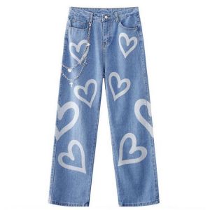 European and American style retro Y2K streetwear love niche design high waist jeans women new wild slim high waist straight jean