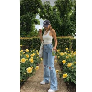 Jeans women's pants High Waist Wide Leg Pants with holes washed blue denim pants 2021