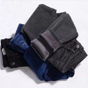 streetwear black thickening velvet High Waist Warm Jeans For Women Winter warm Denim Pants Jean 2020 Ladies Trousers Warm Pants