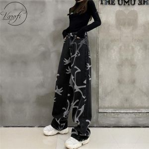 Varofi Street jeans Women's high waisted baggy jeans retro black wide leg pants  black jeans women  jeans for women  y2k jean