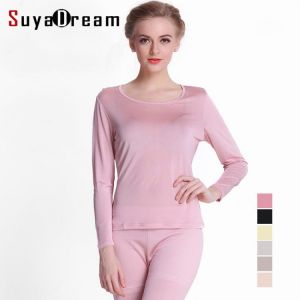 100%Natural SILK Women long johns Health silk Intimates suit Long sleeve Round collar Underwear Healthy sleep wear 2020 New