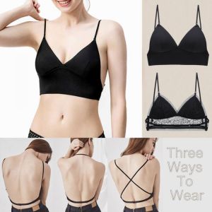 Women Backless Sexy Bra Stylish Lace Seamless Bralette Triangle Cup Invisible Boneless Bras For Dress Soft  Thin Underwear