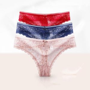3Pcs/Set Sexy Lace G-String Thongs Women Low Rise Hollow Out Sensual Lingerie Panties Female Cute Intimate Underwear Pantys