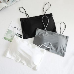 Fashion Summer Sexy Bras for Women Push Up Lingerie Ice Silk Seamless Word Sling Female Tube Top 2021 White Bralette Top Tanks
