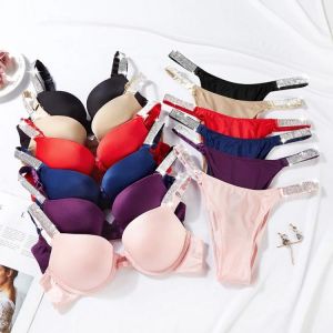 Rhinestone Letter Seamless Bra Sexy Lingerie Panties Set Underwear For Girls Push Up Bra luxurious Women Lingerie Sets