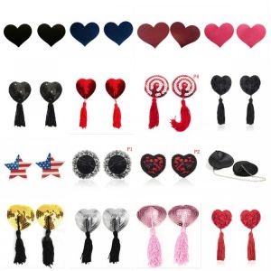 1 Pair Sexy Pasties Stickers Women Lingerie Sequin Tassel Breast Bra Nipple Cover Self Adhesive Heart Shape Bra Nipple Cover