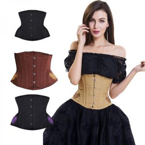 Underbust Steampunk Steel Boned Corset Tummy Control Gothic Corsets Cincher with Curved Hem Bustiers Embroidery Waist Trainer