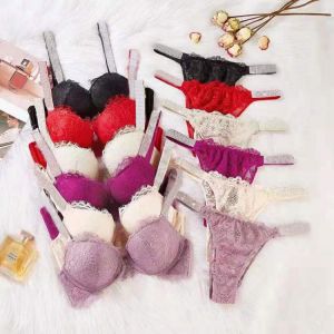Sexy Lace 2Pcs Push Up Bra Set Black Luxury Rhinestone Bralette Letter Two Pieces Lntimate Suit Secret Underwear Women