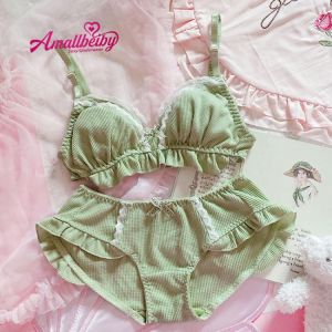 Lolita Cute Sweet Ultra Thin Bras and Panty Set Princess Underwear Ruffle Bra Brief Thong Set for Young Girl Lingerie Sexy Girls