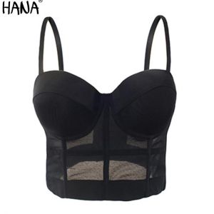 S M L XL  Fashion Mesh Push Up Bralet Women's Corset Bustier Bra Night Club Party Long Sexy Cropped Top Vest Plus Size B-0102